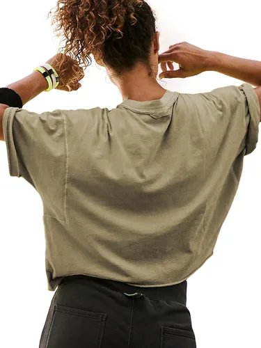 Miniatura 2 de Camisetas cortas de entrenamiento de gran tamaño para mujer, manga corta, cuello redondo, hombros caídos, cuadradas, de verano, casuales, lisas