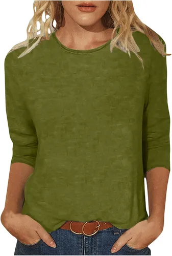 Miniatura 15 de Camisas de manga 3/4 para mujer, blusas casuales de verano 2026, cuello redondo, estampado floral, lindas, blusas holgadas 02 Beige
