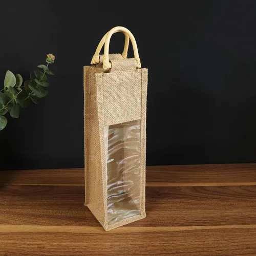 Miniatura 2 de Vpang Bolsa ecológica para botella de vino de arpillera con mango de bastón, bolsa de yute para embalaje de regalo, dulces, decoraciones navideñas