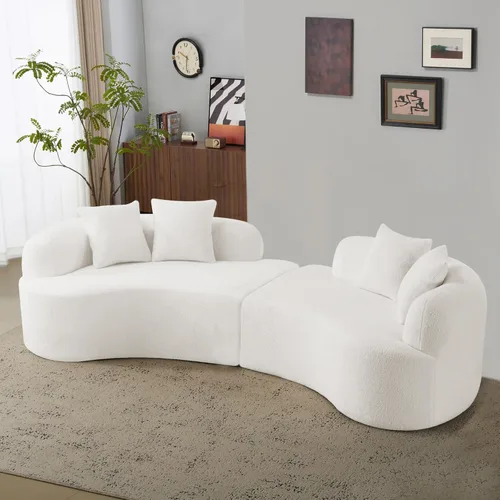 Miniatura 14 de 67'' Modern Curved Loveseat, Luxury Teddy Velvet Upholstered Couch, Comfy Cloud Compressed Sofa with 2 Pillows for Small Spaces Living Room