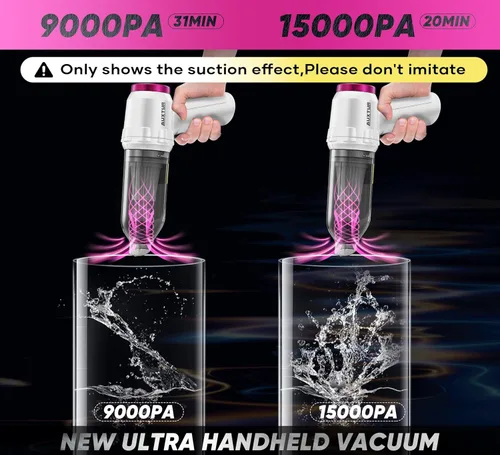 Miniatura 2 de Aspirador de mano inalámbrico portátil con 15000 PA, 120 W, motor sin escobillas, mini aspiradora para automóvil y hogar Plateado