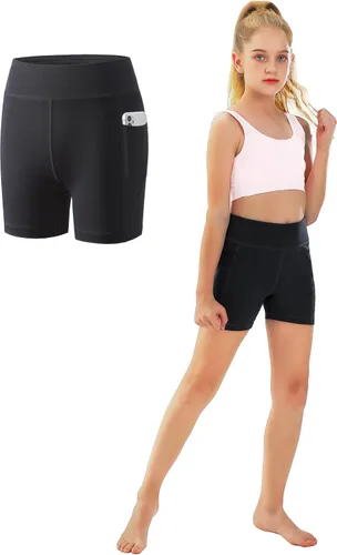 Pantalones cortos de compresión de 4 pulgadas y 5 pulgadas de elastano para niñas jóvenes, ciclistas, danza, yoga, atletismo, entrenamiento, gimnasia