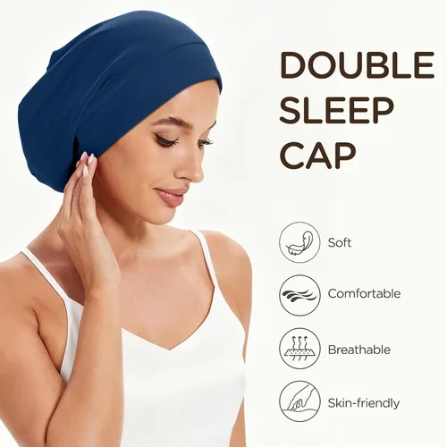 Miniatura 3 de 2 gorros de satén para dormir para mujer, Multi Adjustable Slouchy Beanie Hat, Night Sleep Cap Hair Wrap for Curly & Natural Hair