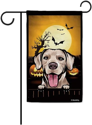 Bandera de jardín de calabaza de Feliz Halloween Jack O'Lantern con perro Rhodesian Ridgeback Halloween Bat Boo Bandera decorativa para patio al