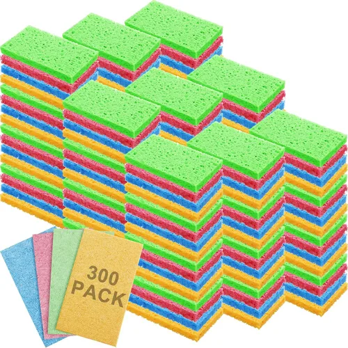 Miniatura 26 de Zhengmy 48 esponjas a granel, esponjas comprimidas de cocina, esponja natural para platos, limpieza de pulpa de madera comprimida sin rayar para Azul