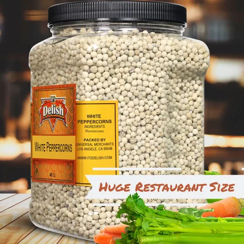 Miniatura 4 de Granos de pimienta blanca entera de It's Delish – Contenedor reutilizable jumbo de 40 onzas (2.5 libras) – Maíz de pimienta blanca entera – Granos
