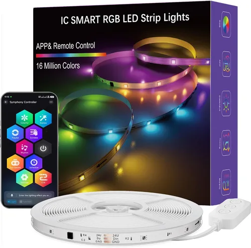 Tira de luces LED de 50 pies, Smart IC RGB segmentado DIY cambio de color, efectos de persecución de arco iris, aplicación WiFi/control de voz,