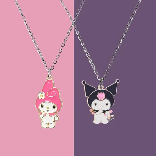Miniatura 7 de Collar Kawaii My Melody And Kuromi Bff Collar para 2 bonitos collares estéticos colgantes, Acero aleado, vidrio aventurina