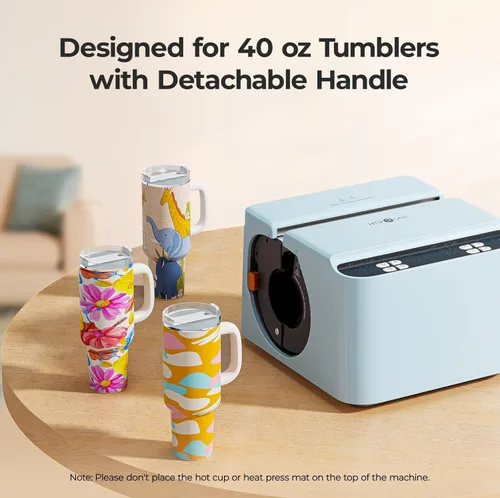 Miniatura 2 de HTVRONT Prensa de calor automática para vasos, A200H, máquina de prensa de calor de transferencia de taza completa para vasos de 40 OZ con asa, Azul