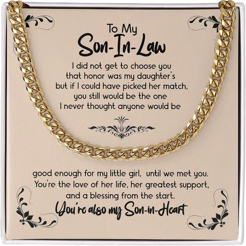 Collar de cadena cubana para yerno, regalo para él, futuro hijo en la ley, regalo de cumpleaños en el día de la boda, regalo sentimental para hijo