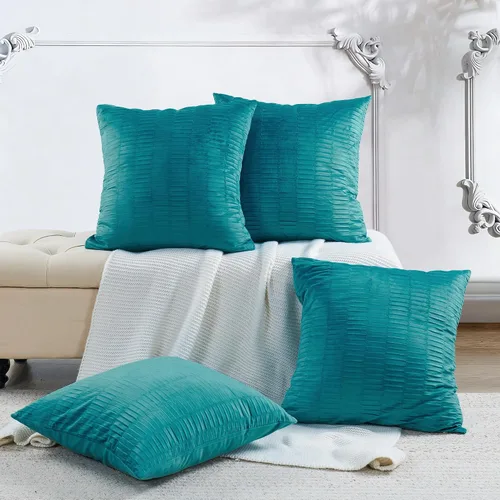Miniatura 21 de Juego de 2 fundas de almohada decorativas de terciopelo a rayas plisadas de 14 x 26 pulgadas, funda de cojín rectangular suave y elegante para sofá