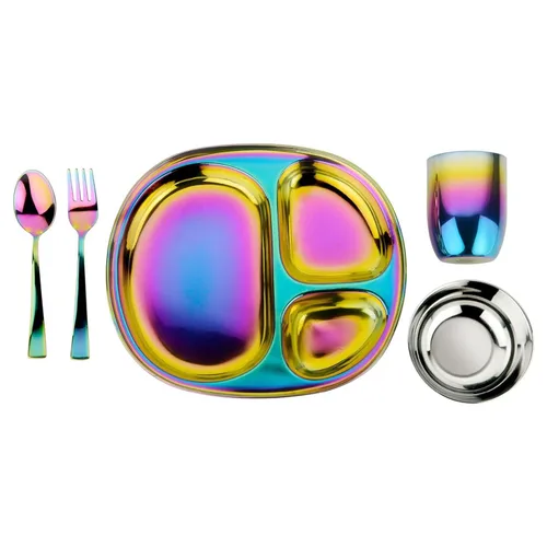 Miniatura 15 de Ahimsa Plato de Acero Inoxidable para Niños, Platos Divididos para Niños Pequeños y Bebés Diseñados por Pediatras, No Tóxico, Irrompible y Apto