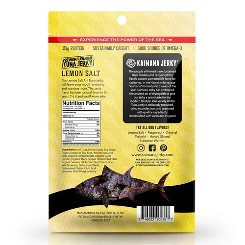 Miniatura 2 de Kaimana Cecina de atún Ahi silvestre capturada en la naturaleza, sal de limón, rica en omega-3 y alta en proteínas, cecina de pescado totalmente Sal