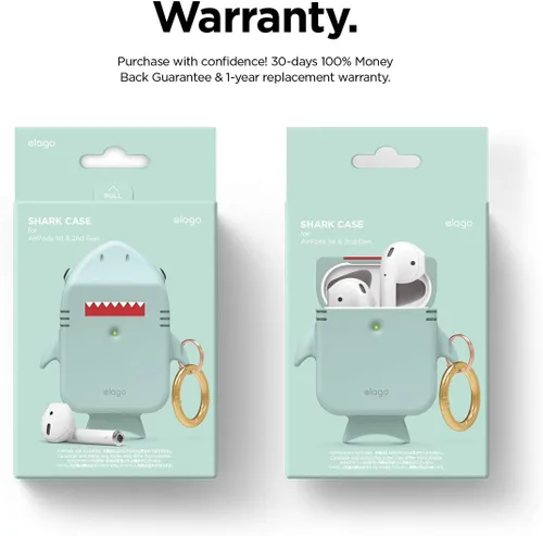Miniatura 9 de elago Funda de tiburón compatible con Apple AirPods, bonita funda de diseño 3D con llavero para Apple AirPods 2, 1 (menta bebé)