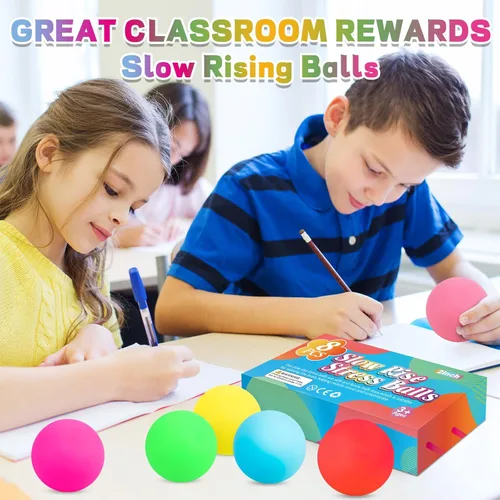 Miniatura 6 de Paquete de 8 pelotas antiestrés de aumento lento, bolas antiestrés para niños y adultos, juguetes elásticos para aliviar la ansiedad, terapia
