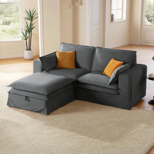 Miniatura 29 de Sofá modular lavable de gran tamaño de 89 pulgadas, sofá nube con funda totalmente extraíble, sofás seccionales para sala de estar, tela