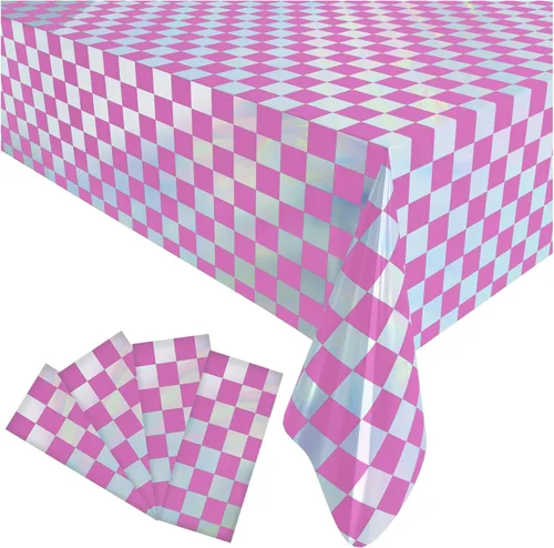 Miniatura 8 de 4 Pack Gingham Plastic Tablecloths Disposable Table Cover Sparkly Foil Table Cloth for Rectangle Tables Party Decorations Birthday Princess Bridal