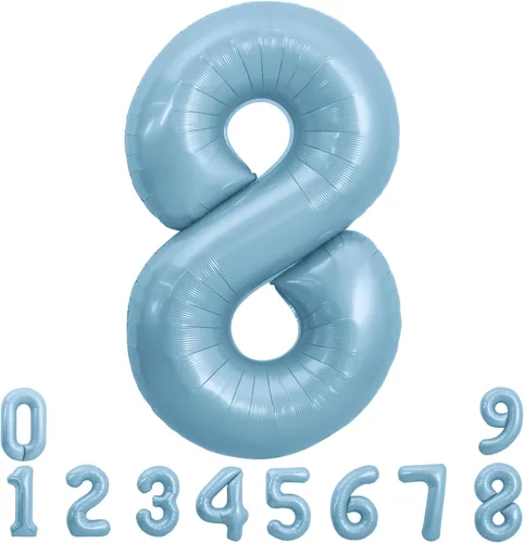 TONIFUL 40 Inch Pastel Blue Number 8 Foil Balloons Large Mylar Foil Digital 8 Balloons for 8th Birthday, Gender Neutral Party, Baby Shower, Oro rosa