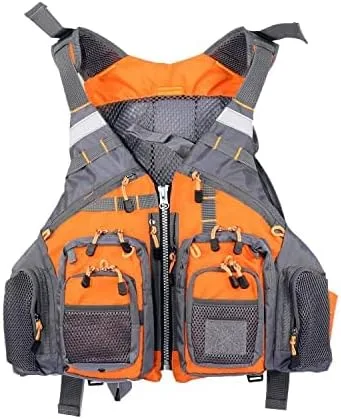 Miniatura 9 de JKSPORTS Chaleco de pesca con mosca, chaleco salvavidas de seguridad para natación, vela, barco, kayak, flotante, multifuncional, transpirable, Gris