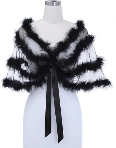 Miniatura 3 de Aukmla Chales de plumas para mujer, vestidos de boda y noche, bolero de tul para novia, bolero, de piel, para fiesta, graduación, salida de baño