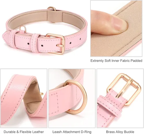 Miniatura 5 de WHIPPY Collar de cuero para perro pequeño, mediano y grande, ajustable, suave, transpirable, acolchado de cuero con hebilla de aleación, resistente
