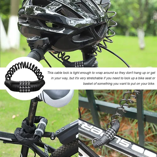 Miniatura 5 de KVAEY 2 candados de cable para casco de motocicleta, antirrobo con código de combinación digital de 4 unidades, bloqueo de cable retráctil