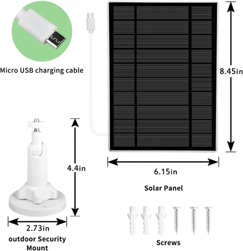 Miniatura 3 de Panel solar de 6 W 5 V para cámara Wyze al aire libre v1/v2 y batería Cam Pro, puerto micro USB o USB tipo C IP65 impermeable, montaje ajustable