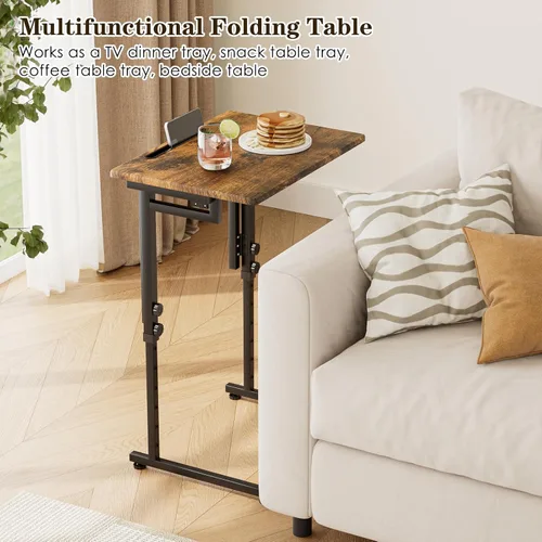 Miniatura 4 de Adjustable Folding TV Tray Table,TV Dinner Small Foldable C-Shaped End Table for Eating,6 Height Adjustable Slide Under Couch Side with Sturdy MDF