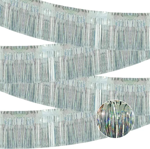Miniatura 13 de Paquete de 4 cortinas flotantes negras con flecos, guirnalda de flecos metálicos con borlas brillantes, decoraciones flotantes para remolque