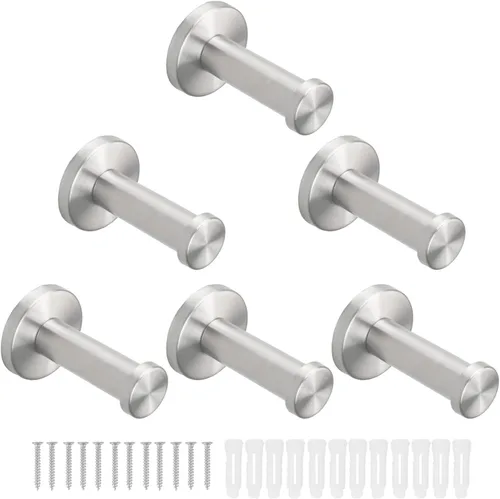 Ganchos para toallas de baño, paquete de 6 ganchos redondos para abrigos, gancho resistente para bata montado en la pared, colgador de ropa Cepillado