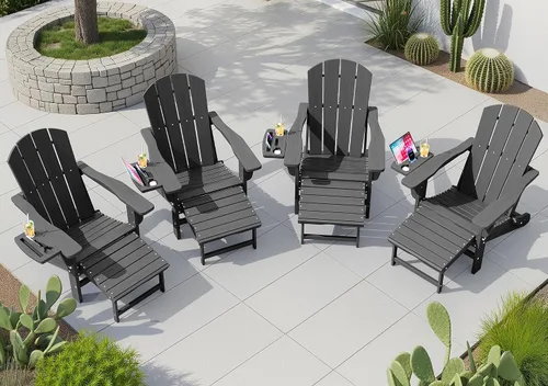 Miniatura 29 de KINGYES Silla Adirondack plegable ajustable con otomana retráctil, silla reclinable Adirondack de polietileno de alta densidad con soporte