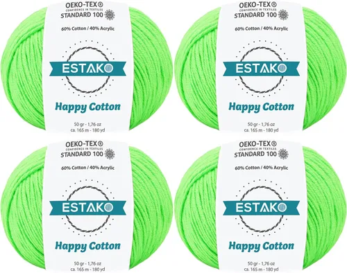 Miniatura 13 de Estako Happy Cotton, 1,76 oz (50 g) / 180 yardas (165 m) de lana 60 % algodón y 40 % acrílico, suave, fina/deportiva (2) para crochet y tejer