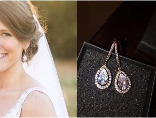 Miniatura 2 de SWEETV Pendientes de boda de lágrima para novias, damas de honor, aretes colgantes de circonita cúbica para graduación, fiesta, ocasión formal