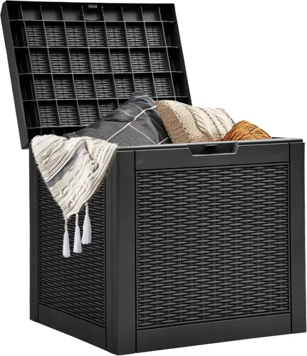 Yitahome Caja de almacenamiento para exteriores de 32 galones, caja de resina resistente al agua para terraza, contenedor de almacenamiento con