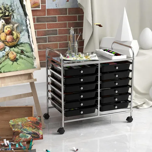 Miniatura 8 de GOFLAME Carro de Almacenamiento con Ruedas de 12 Cajones, Carro Organizador Multifuncional para Arte y Manualidades, Carro de Almacenamiento