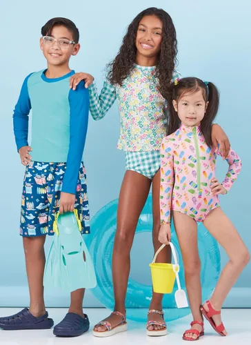 Miniatura 4 de McCall's Body para niños, protector contra erupciones, bikini, pantalones cortos y patrón de costura superior, código de diseño M8395, tallas