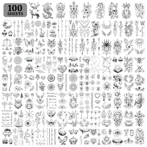 Miniatura 8 de Cerlaza 100 hojas de tatuajes temporales para mujeres adultas, 420 estilos mixtos, calcomanías de tatuaje falsas de ramas pequeñas que se ven reales