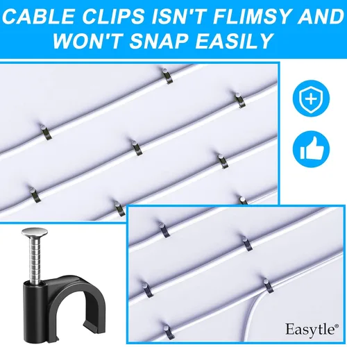 Miniatura 6 de 400 clips de cable negros de 4/6/8/0.394 in, clips de cable de clavo en clips de cable, pinzas de cable coaxiales, clavos de cable para gestión