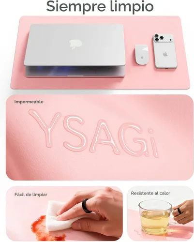Miniatura 8 de YSAGi Protector de escritorio de cuero, tapete de oficina, alfombrilla grande para mouse, secante de cuero PU antideslizante, almohadilla para Rosa