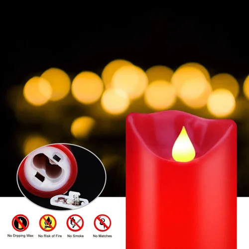 Miniatura 3 de JUNPEI - Juego de 3 velas LED parpadeantes de pilas que duran 300 h, color rojo, cera real, control remoto de 10 teclas, temporizador de 24 h