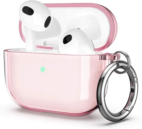 Miniatura 10 de ULAK Funda compatible con AirPods de 3ª generación 2021, a prueba de golpes, transparente, diseño de funda protectora de TPU suave con llavero