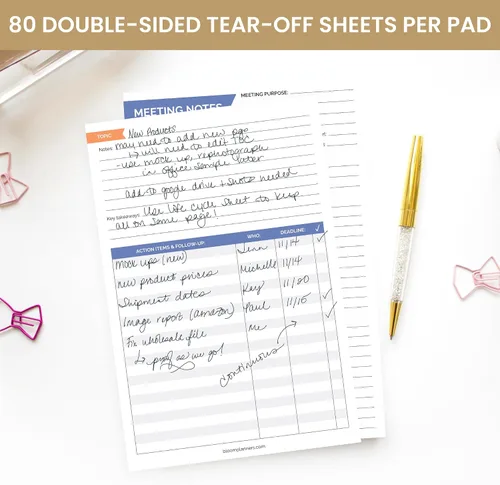 Miniatura 4 de bloom daily planners Bloc de notas de reuniones de doble cara de 6 x 9 pulgadas para organización del trabajo – Temas, comida para llevar, artículos