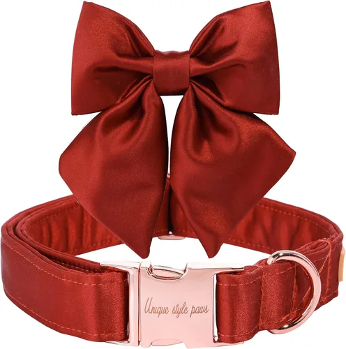 Miniatura 23 de Unique style paws Collar de perro de color verde sedoso, ajustable, duradero, con lazo para boda, collar de pajarita para cachorros y gatos pequeños