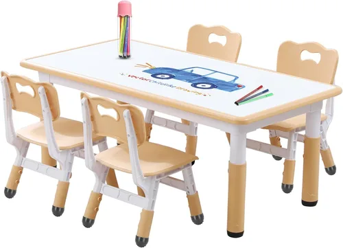 Miniatura 10 de Juego de mesa y silla para niños pequeños, centro de actividades ajustable con patas antideslizantes y superficie a prueba de graffiti de 3 a 12 años