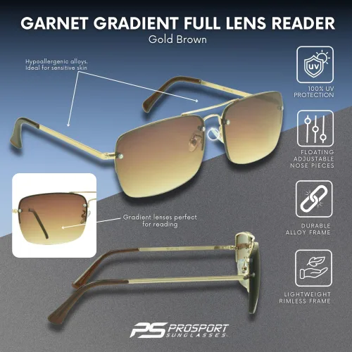 Miniatura 2 de proSPORT Gafas de sol Lectores Lente Completo Cuadrado Aviador Sin Montura Metal Plata Oro Gradiente Gris Marrón Tinte Hombres Mujeres NO BIFOCAL