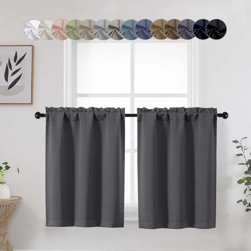 Miniatura 65 de Aqua Cafe - Juego de 2 paneles de cortinas opacas de 24 pulgadas de largo, con aislamiento térmico suave y sólido, para ventanas de baño, sótano