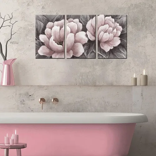 Miniatura 3 de Biuteawal Lienzo de flores para pared, arte abstracto de color rosa y gris, elegante pintura floral, imágenes de naturaleza muerta para el hogar