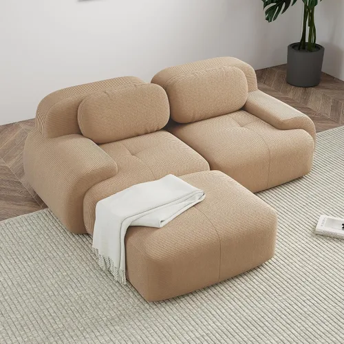 Miniatura 24 de Sofá modular sin hueso de 117 pulgadas, sofá modular en forma de L para sala de estar, sofá comprimido con asiento profundo, sofá nube de pana