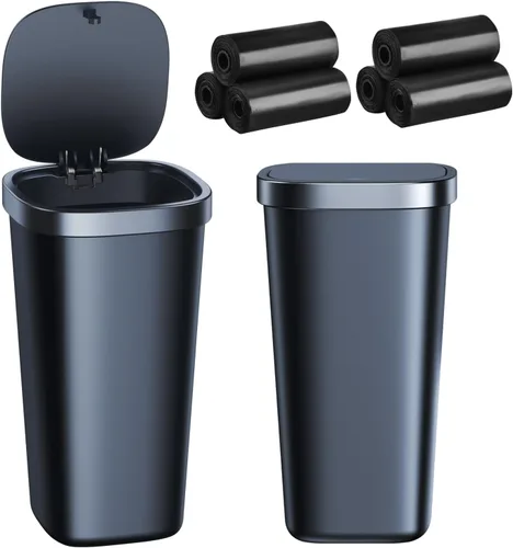 Paquete de 2 mini botes de basura para automóvil con tapa y 90 bolsas, bote de basura pequeño para puerta de automóvil, hogar, oficina, dormitorio,