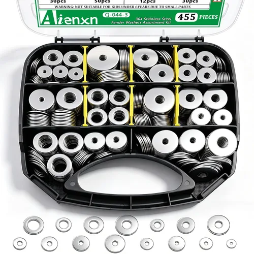 Miniatura 7 de Kit de surtido de 270 piezas de arandelas planas, 8 tamaños SAE -1/2, 3/8, 5/16, 1/4, 12#, 10#, 8#, 6#, (18-8) arandelas de acero inoxidable 304